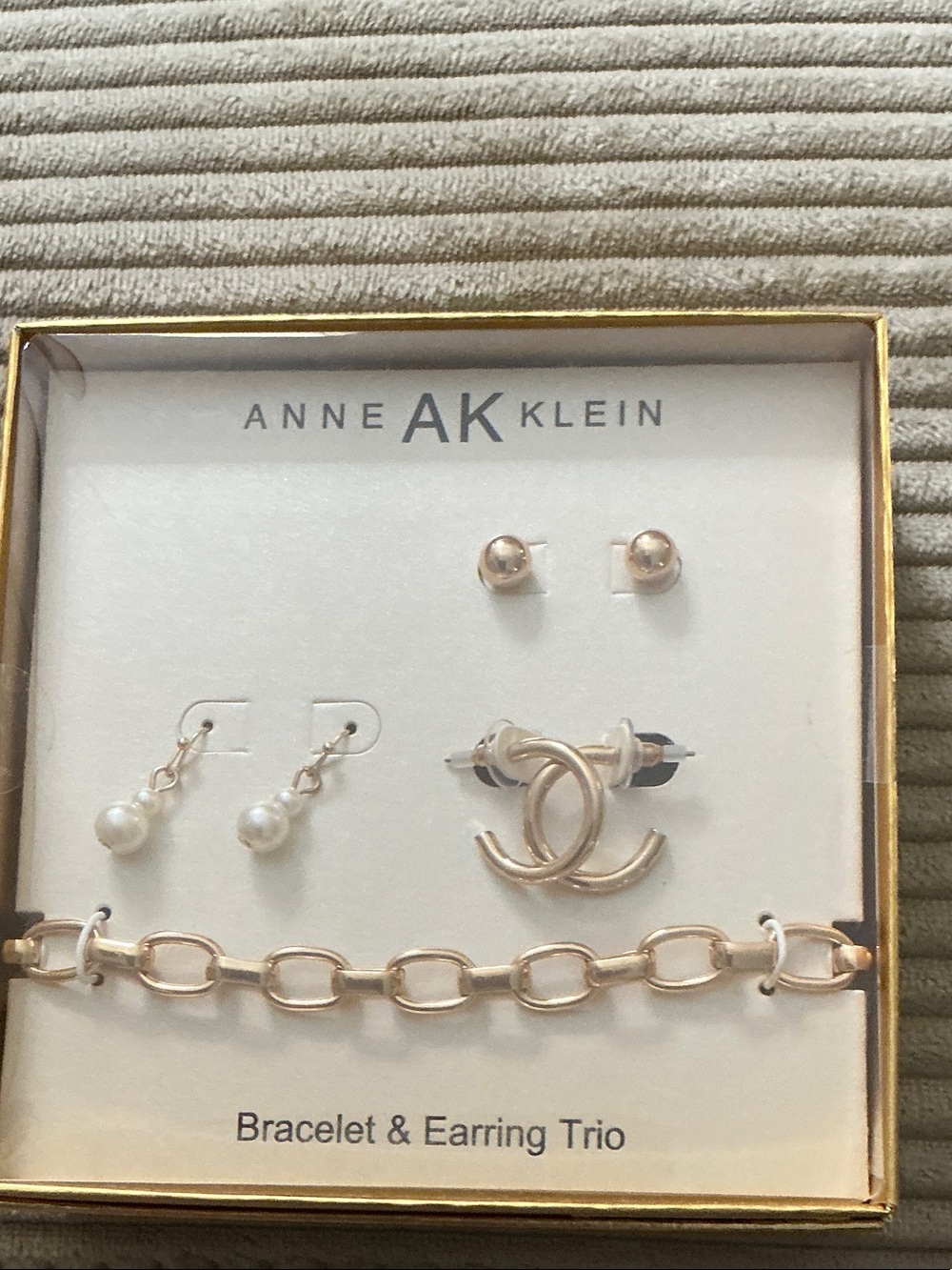 Anne Klein Gold and Pearl Bracelet & Earring Trio